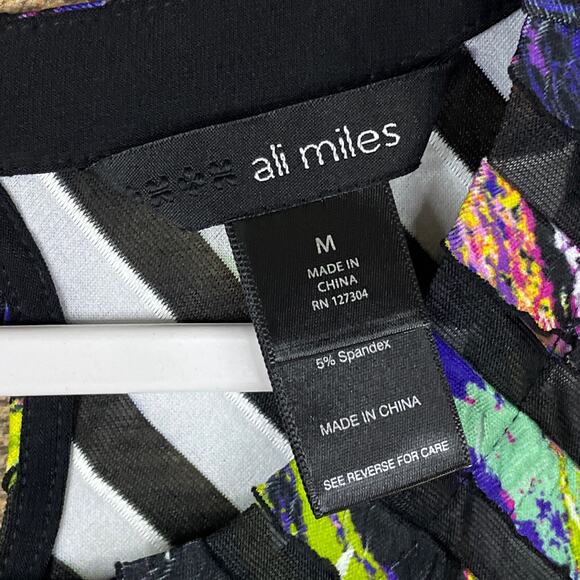 Ali Miles Multicolor Striped Short Sleeve Tunic Top Asymmetrical Hem Size Medium - Picture 5 of 10